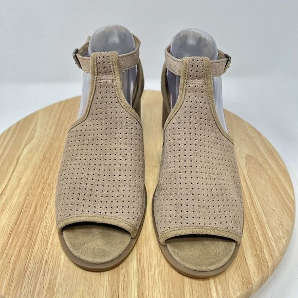 Koolaburra By UGG Shoes Tan Ashlyn Perforated Suede Heeled Sandal Size 10 - Picture 4 of 11